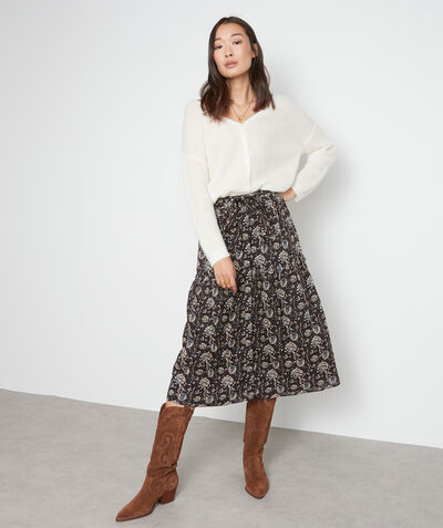 Deborah black printed midi skirt with belt PhotoZ | 1-2-3