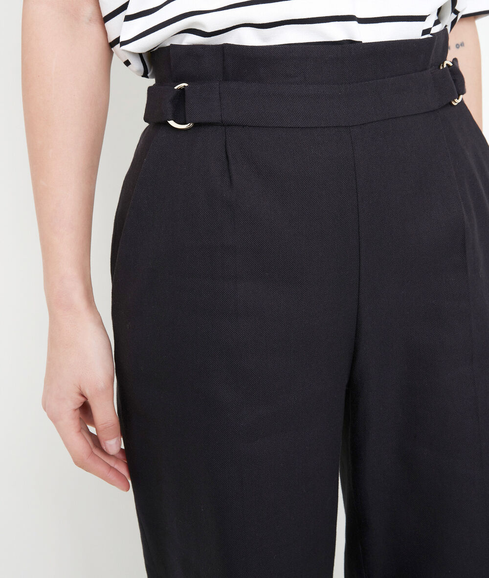 Filipo black linen blend wide-legged trousers noir.