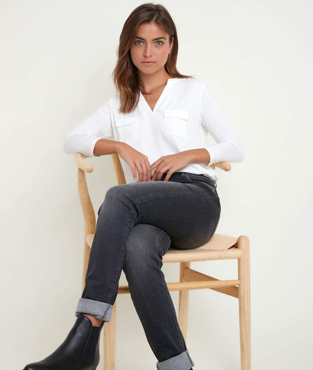 Genna V-neck dual-fabric blouse | 1-2-3 Genna V-neck dual-fabric blouse PhotoZ | 1-2-3