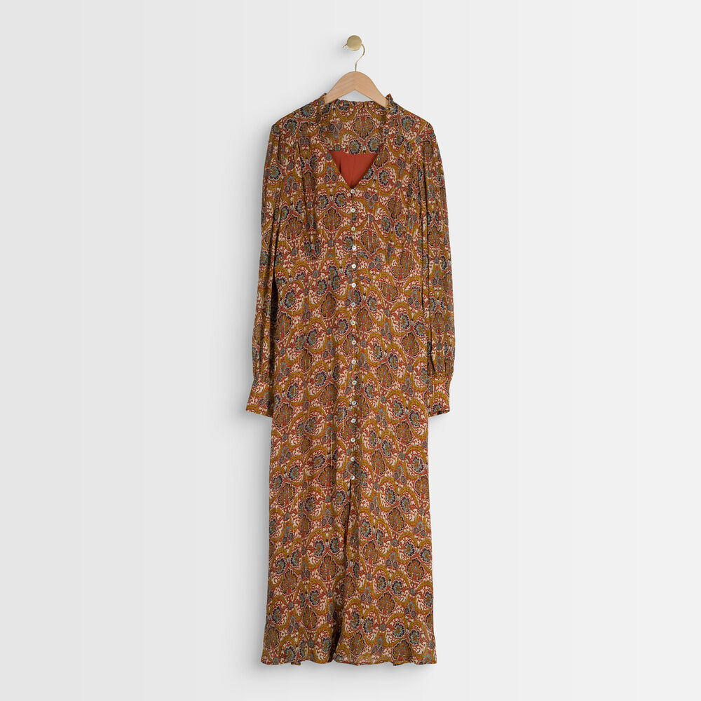 Carmel camel-coloured maxi printed dress camel.