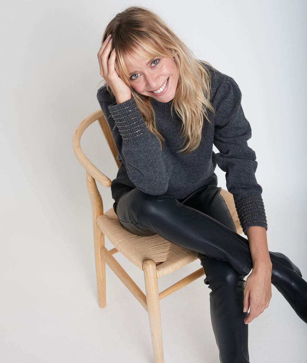 Ramses rhinestone high neck pullover anthracite.