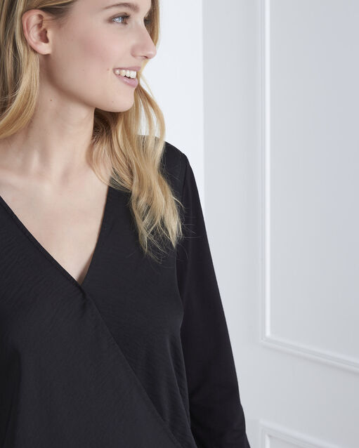 Black bi-material wrap around blouse black.