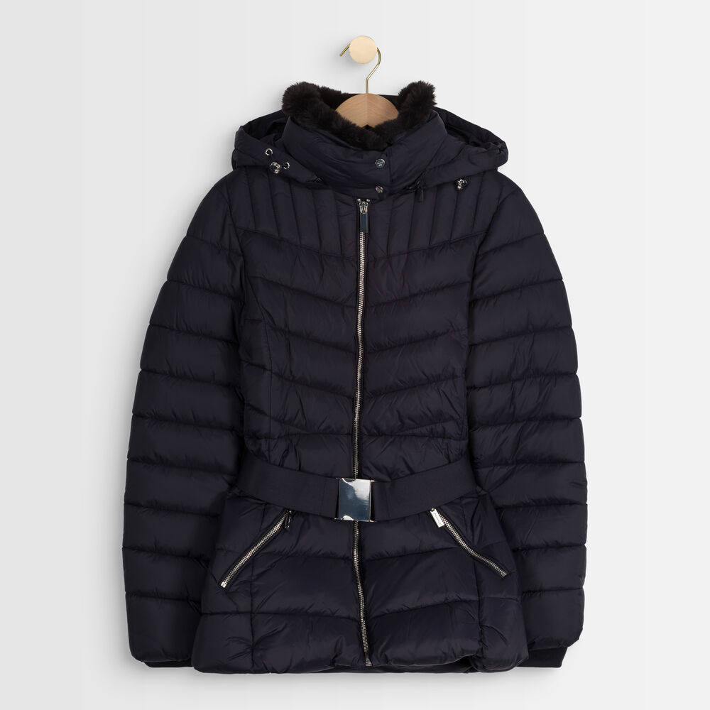 Bakori 3/4-length recycled polyamide down jacket marine.