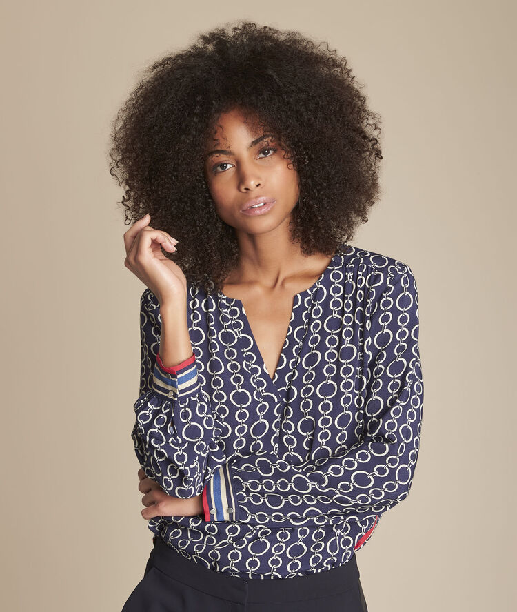 Marin navy chain print blouse navy.