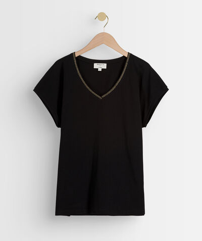 Myrtille black organic cotton T-shirt with embroidered collar PhotoZ | 1-2-3