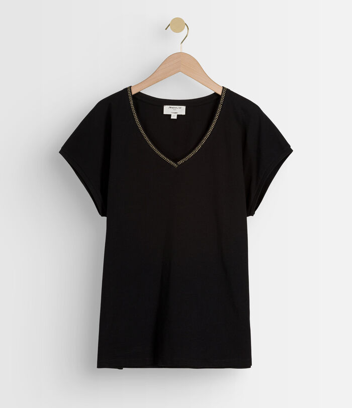 Myrtille black organic cotton T-shirt with embroidered collar PhotoZ | 1-2-3