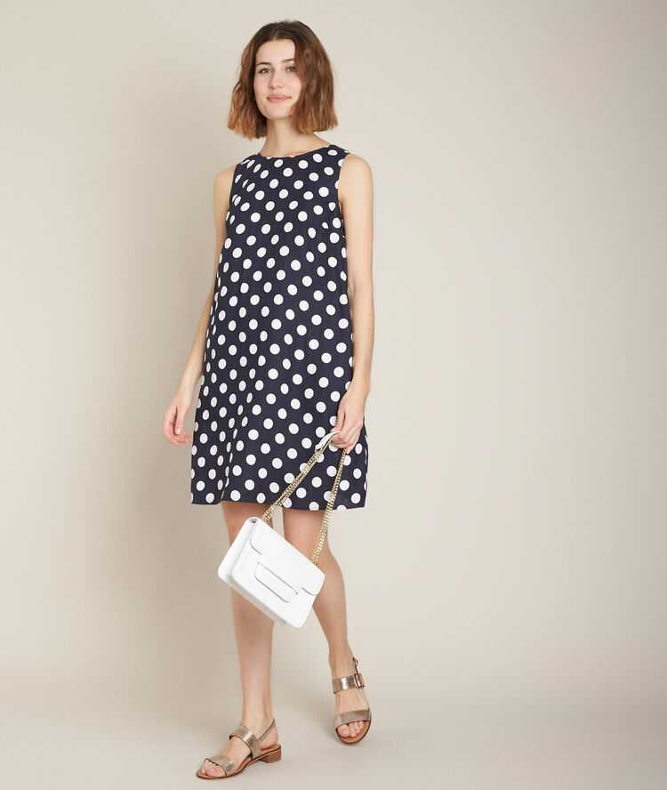 Rosie polka dot linen dress violet.
