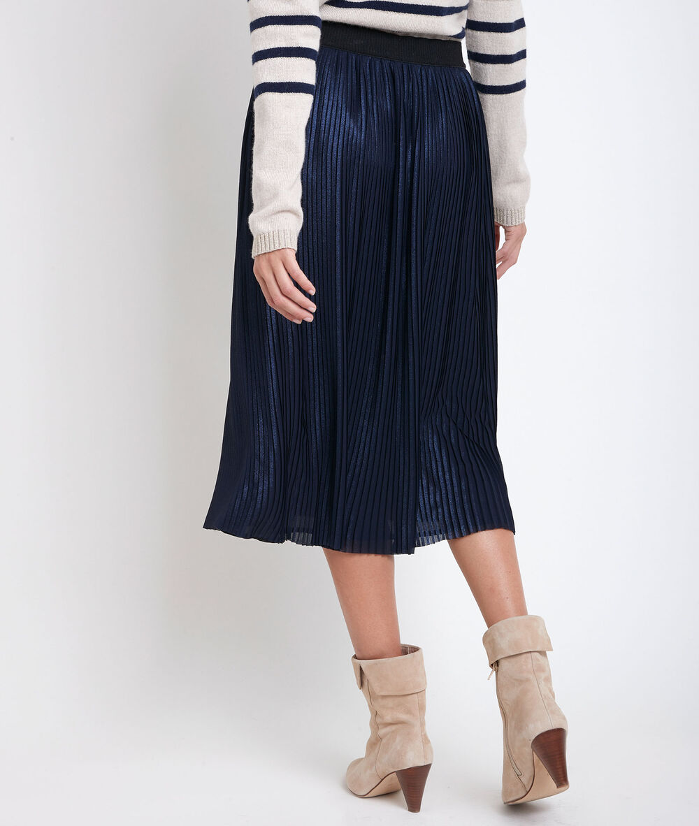 Gabrielle shiny pleated skirt marine.