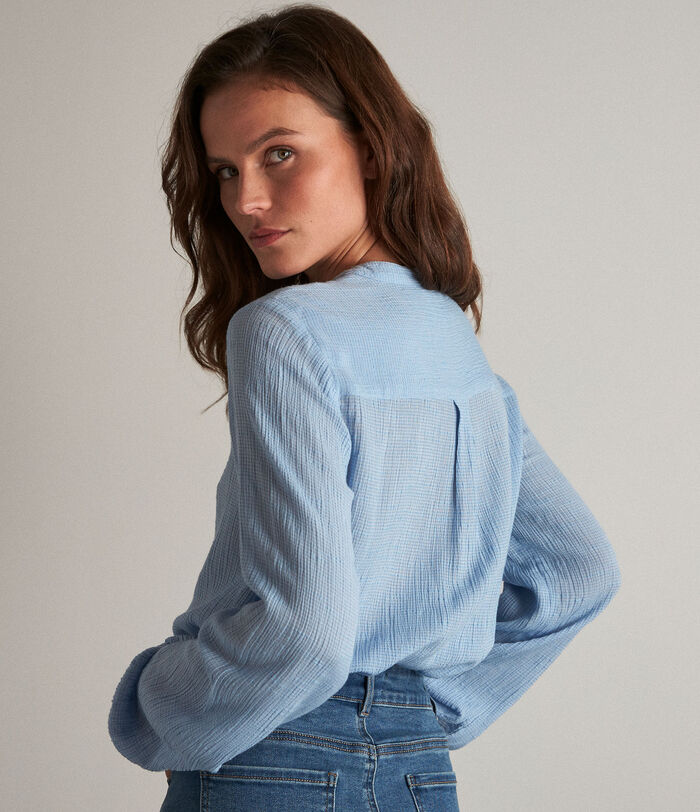 Tara light blue seersucker blouse PhotoZ | 1-2-3