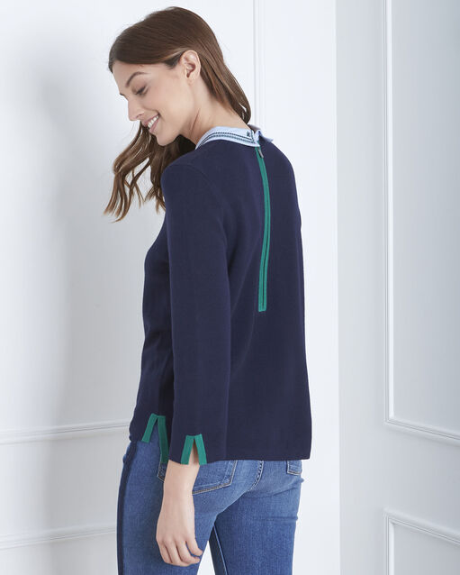 Altesse navy jumper with decorative neckline navy.