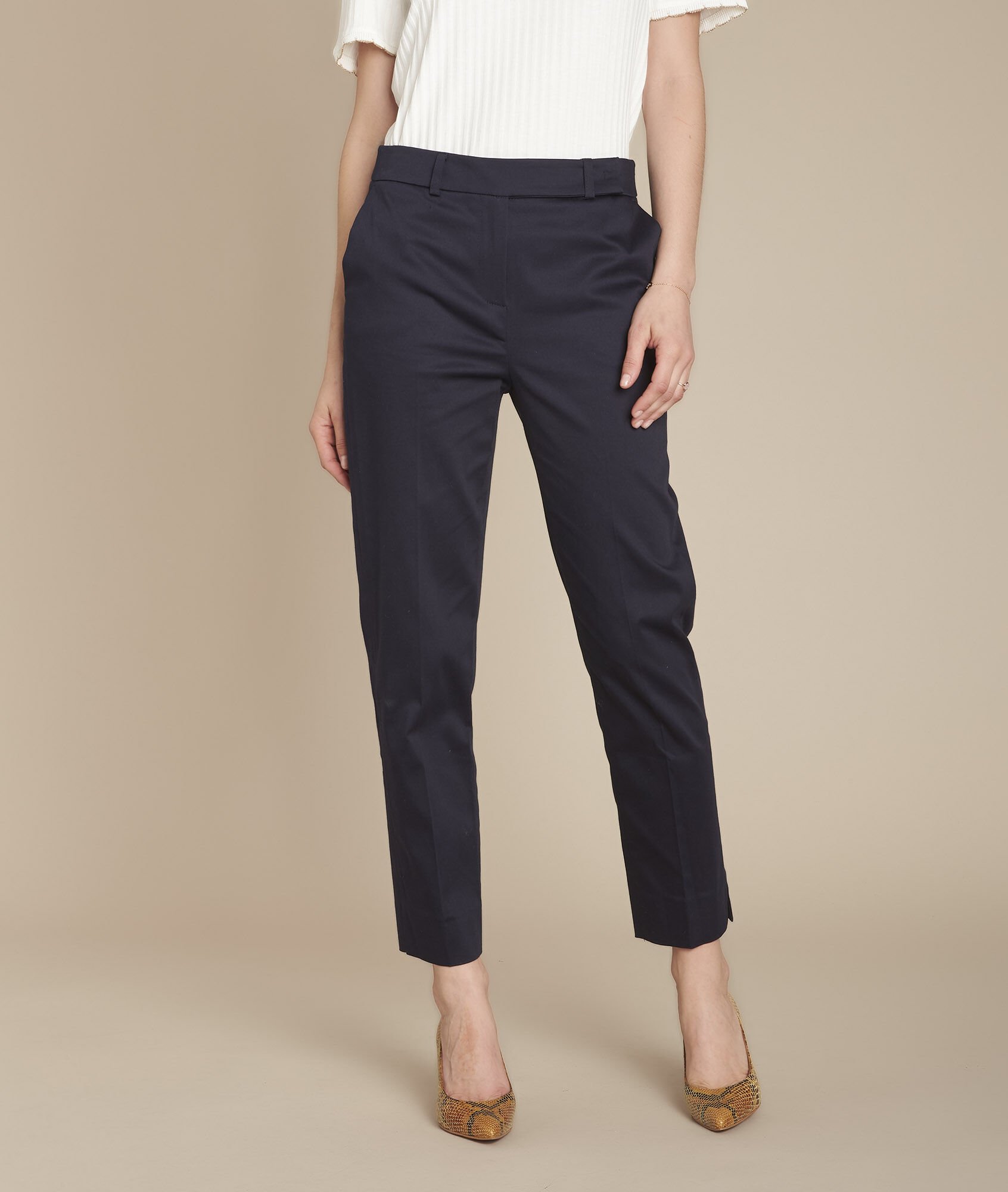 navy cigarette trousers