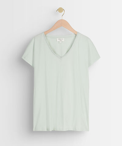 Myrtille almond organic cotton T-shirt with embroidered collar PhotoZ | 1-2-3