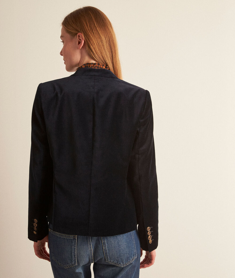 Tang cropped navy blue velvet jacket PhotoZ | 1-2-3