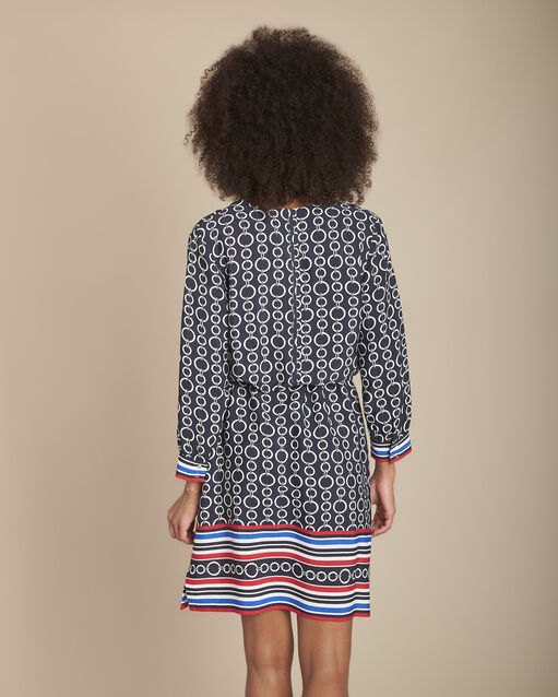 Ilissa navy printed and belted dress navy.