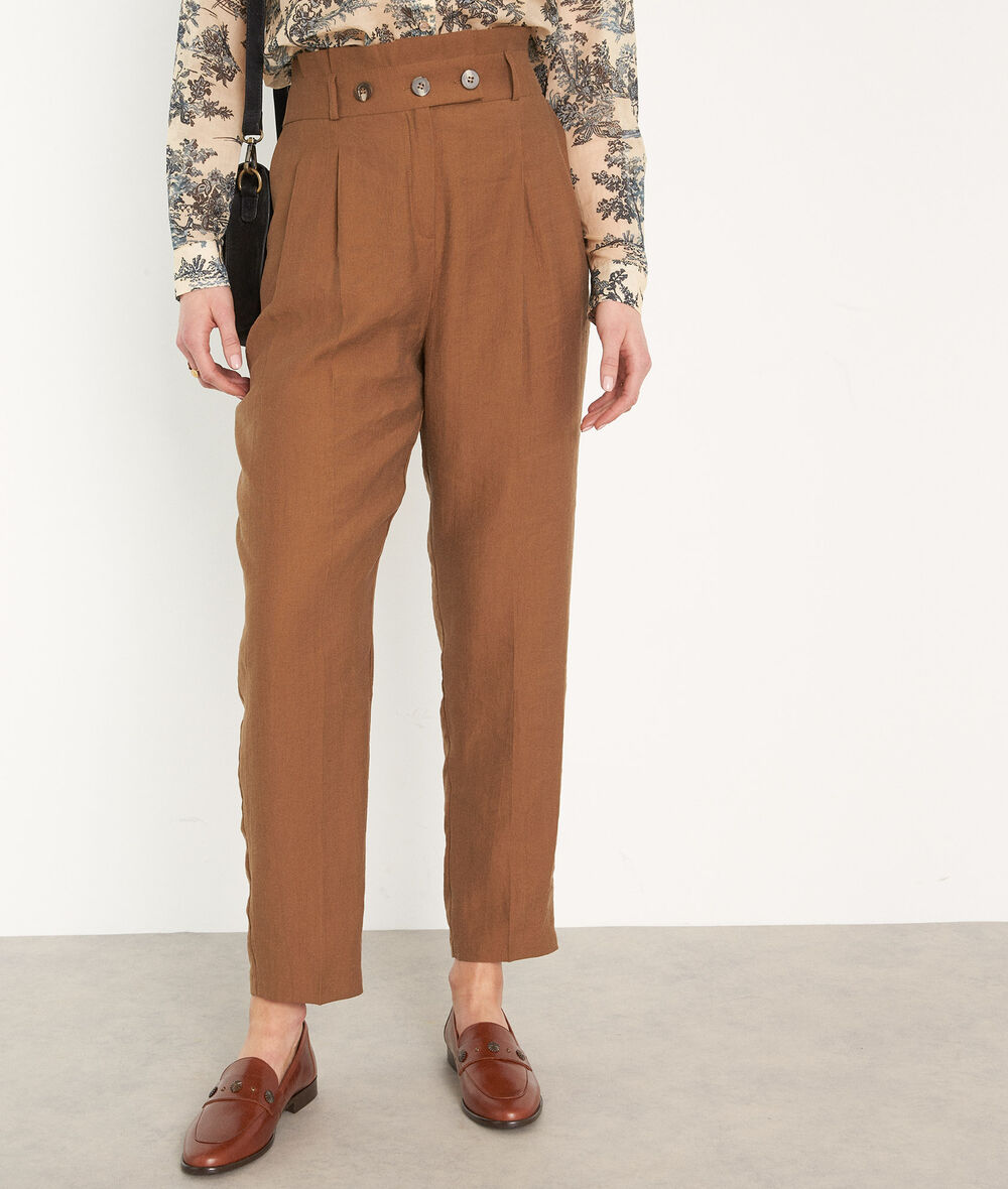 THEO tobacco-coloured high-waisted cigarette cut trousers  PhotoZ | 1-2-3