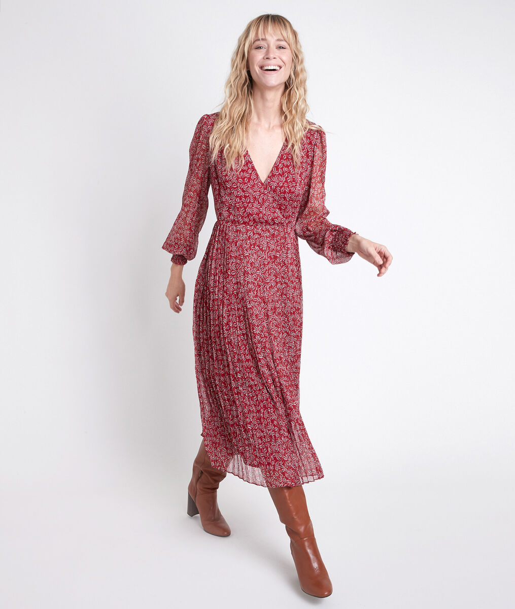 CARESSE floral print pleated red dress. | 1-2-3 CARESSE floral print pleated red dress. PhotoZ | 1-2-3