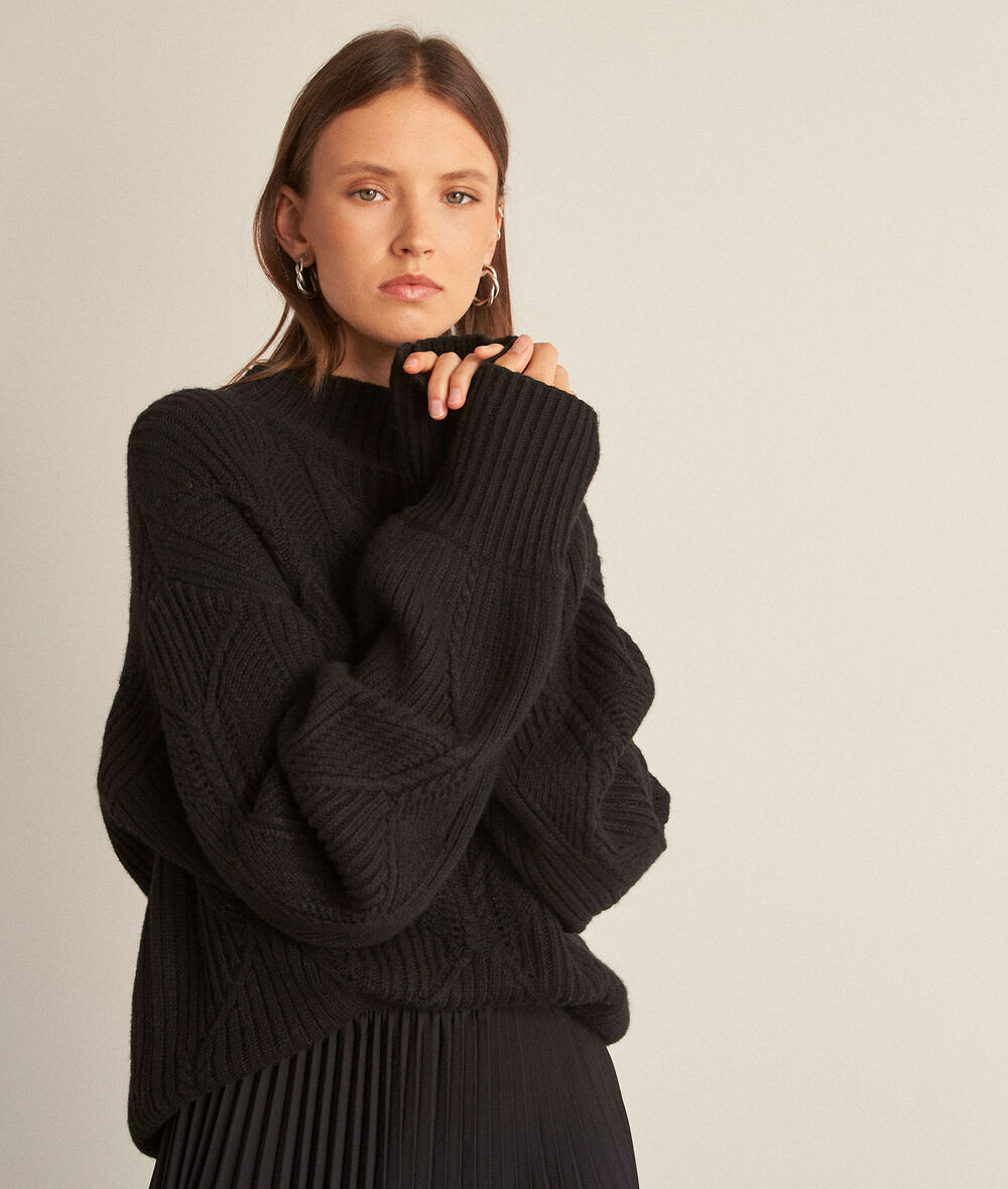 Barney black wool pullover with stand-up collar PhotoZ | 1-2-3