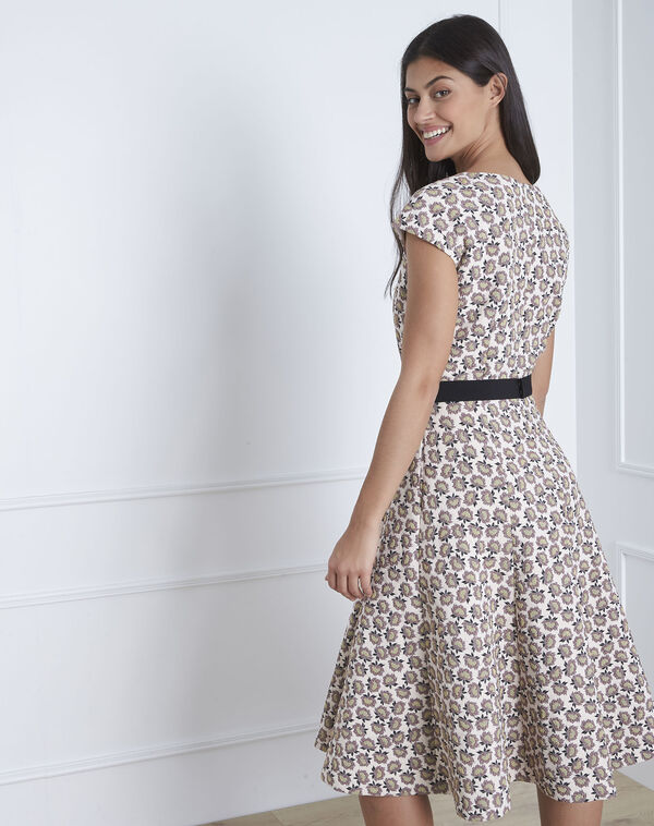 Hortense powder pink jacquard dress with jewelled belt powder.