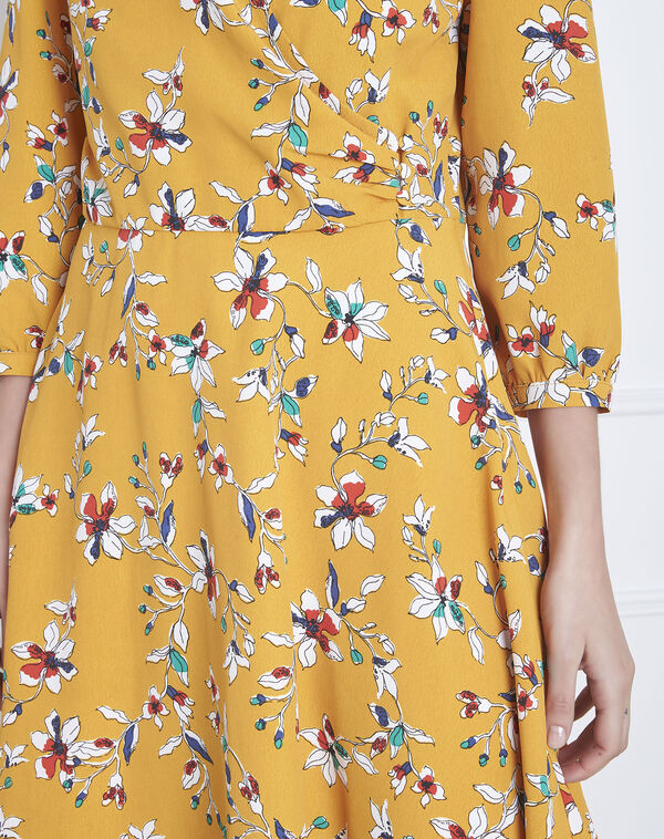 Laurene yellow floral print wrap dress buttercup.