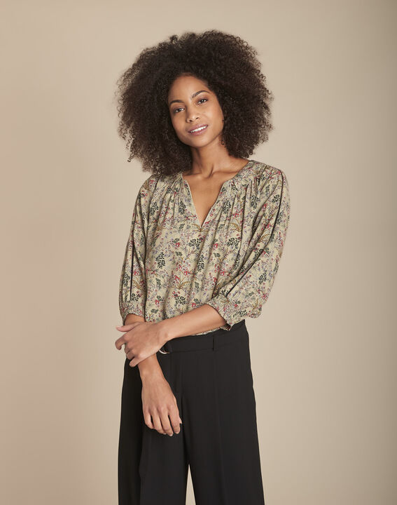 Mina khaki floral print blouse | 1-2-3 Mina khaki floral print blouse PhotoZ | 1-2-3