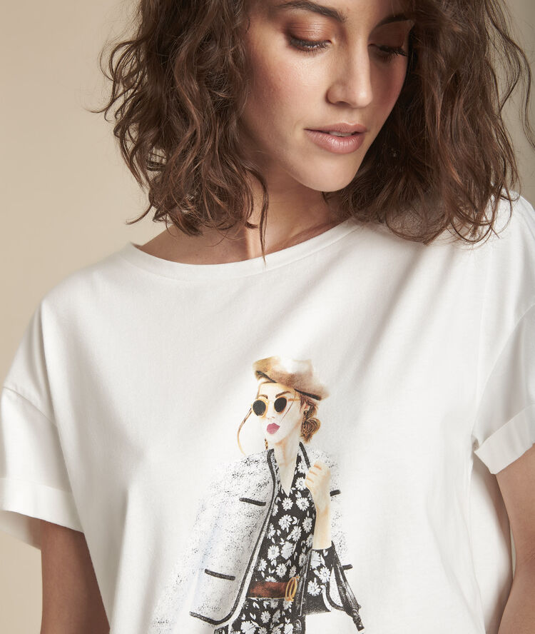 Caroline ecru screen-printed organic cotton t-shirt ecru.