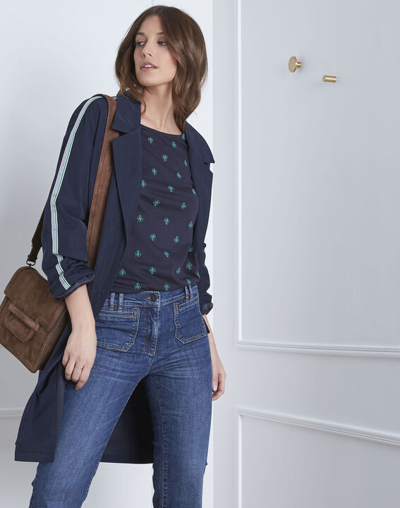 Perla navy embroidered T-shirt with ties | 1-2-3 Perla navy embroidered T-shirt with ties PhotoZ | 1-2-3