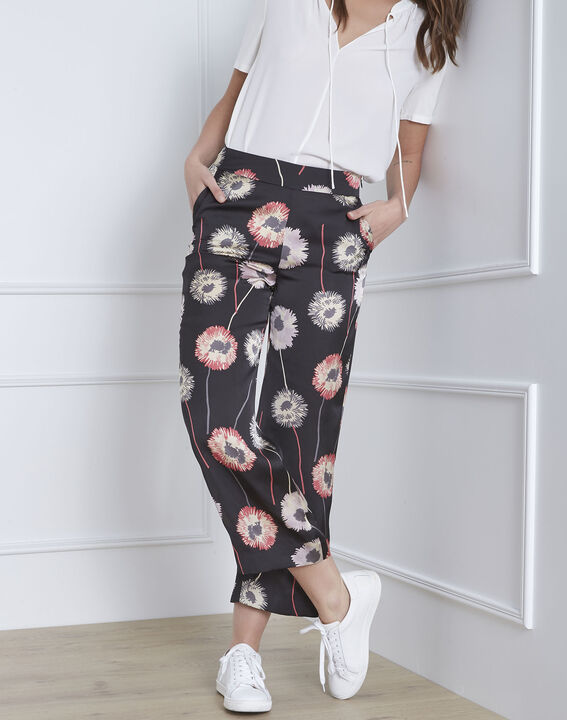 Gama satin effect floral print black trousers | 1-2-3 Gama satin effect floral print black trousers PhotoZ | 1-2-3