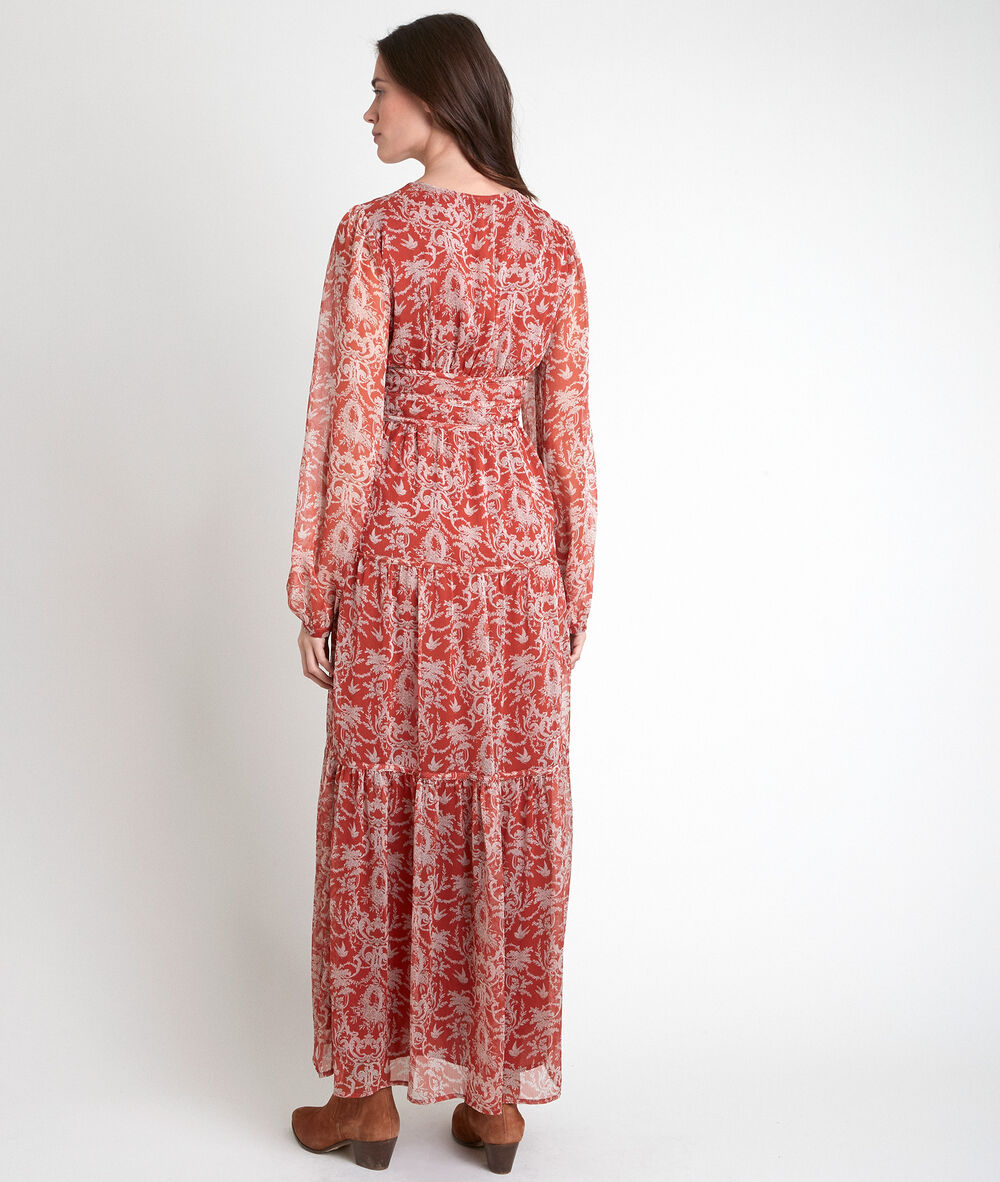Leonor orange print maxi dress goyave.
