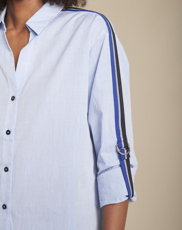 Mauranne blue poplin blouse with contrasting braid details sky blue.