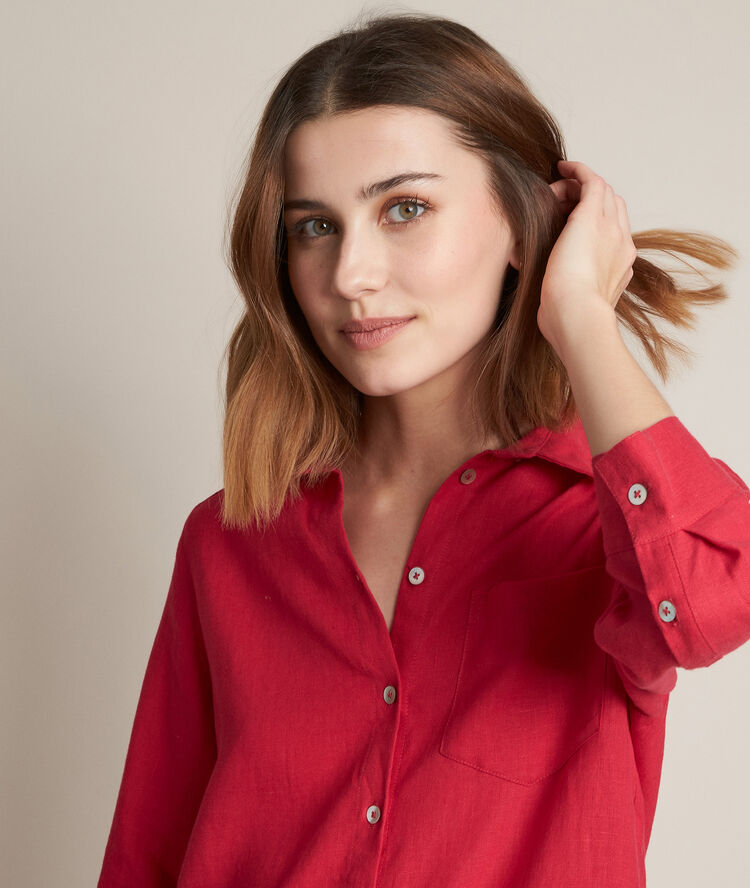 Céline linen shirt dress dark fuscia.