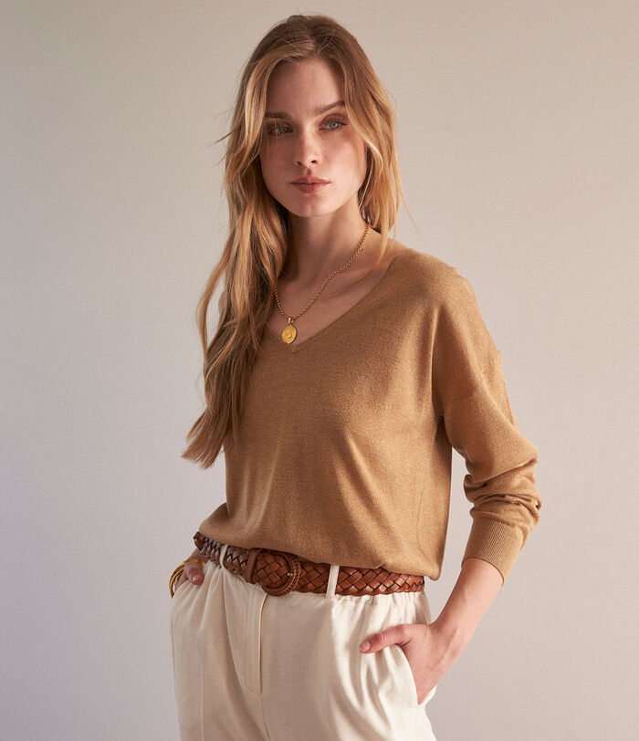 Babeth beige ultra-fine gauge knitted pullover