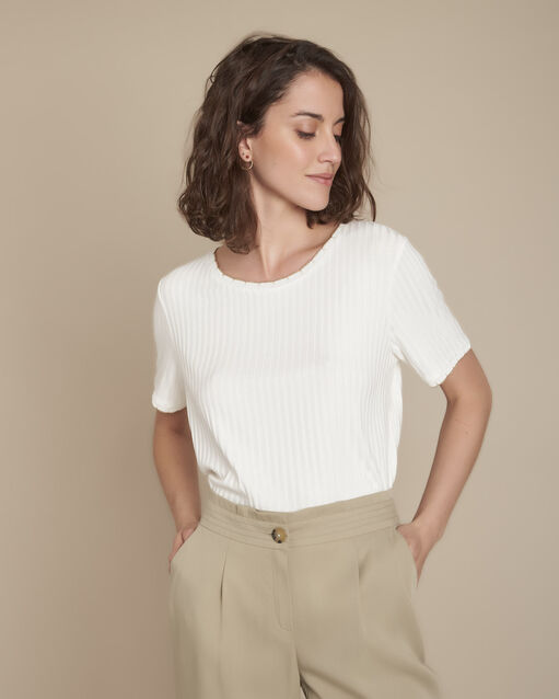 Charlotte ecru ribbed T-shirt with lurex detailing (1) - Maison 123