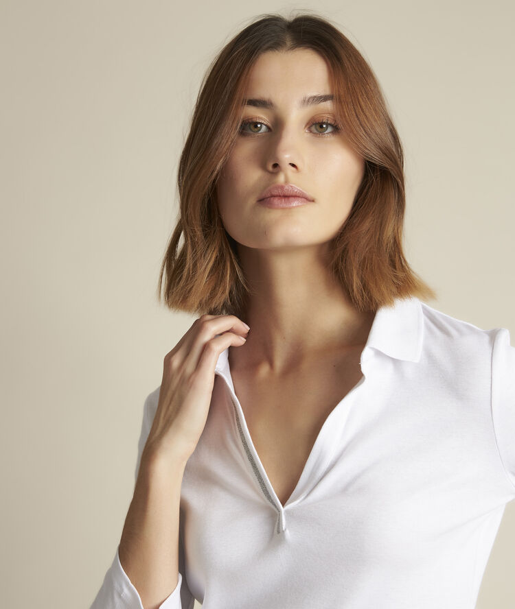 Roseau white polo shirt with lurex detail white.