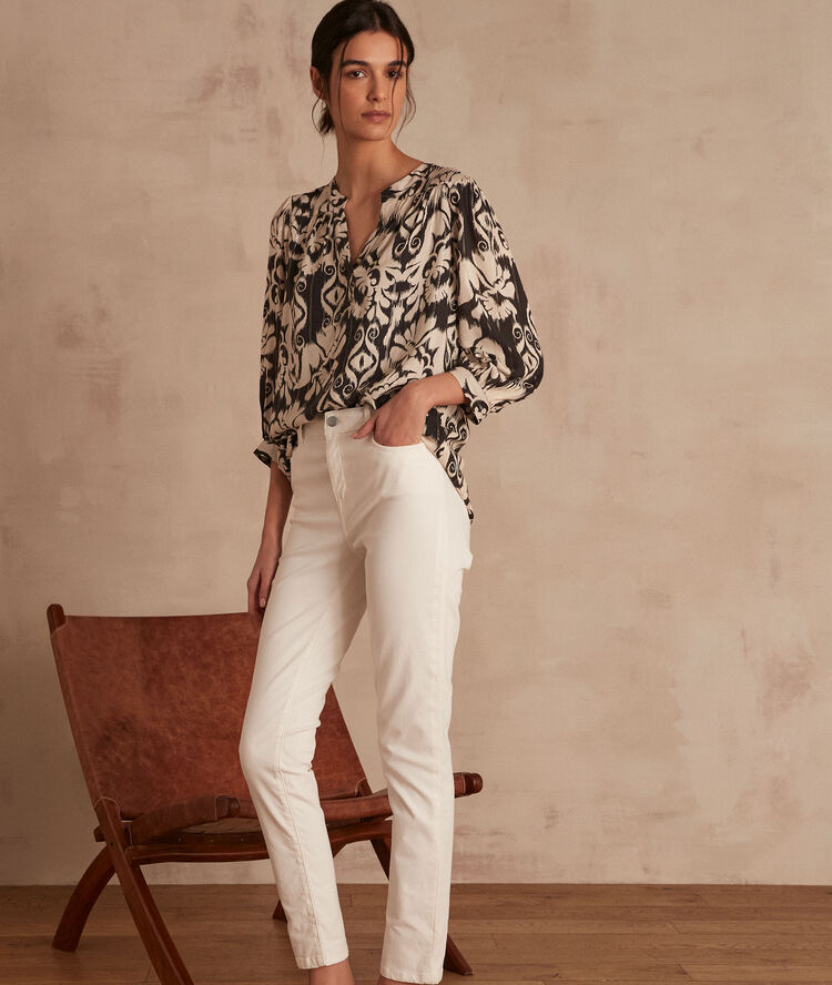 The iconic sultan ecru slim-fit cotton satin trousers ecru.
