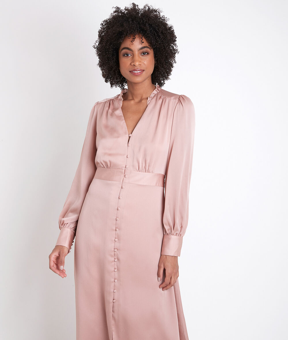 Carmen straight-cut buttoned dress nude.