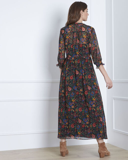 Libra floral print long black dress black.