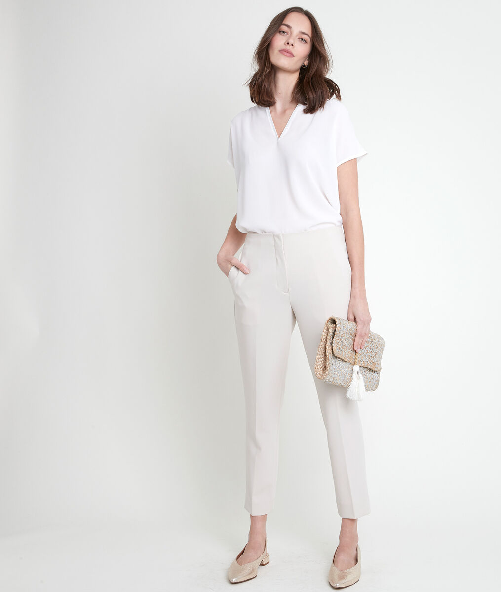 WALLAS ecru dual-fabric V-neck top | 1-2-3 WALLAS ecru dual-fabric V-neck top PhotoZ | 1-2-3