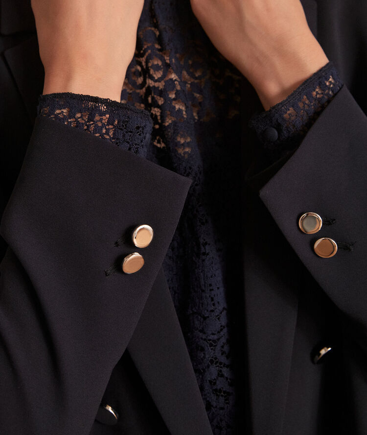 Florine long microfibre jacket navy blue.