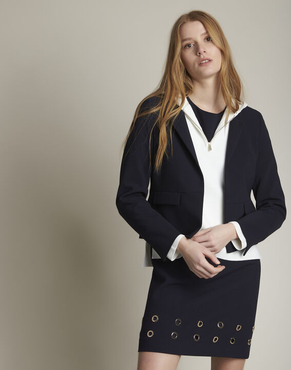 Charme navy microfibre jacket with flap pockets | 1-2-3 Charme navy microfibre jacket with flap pockets PhotoZ | 1-2-3
