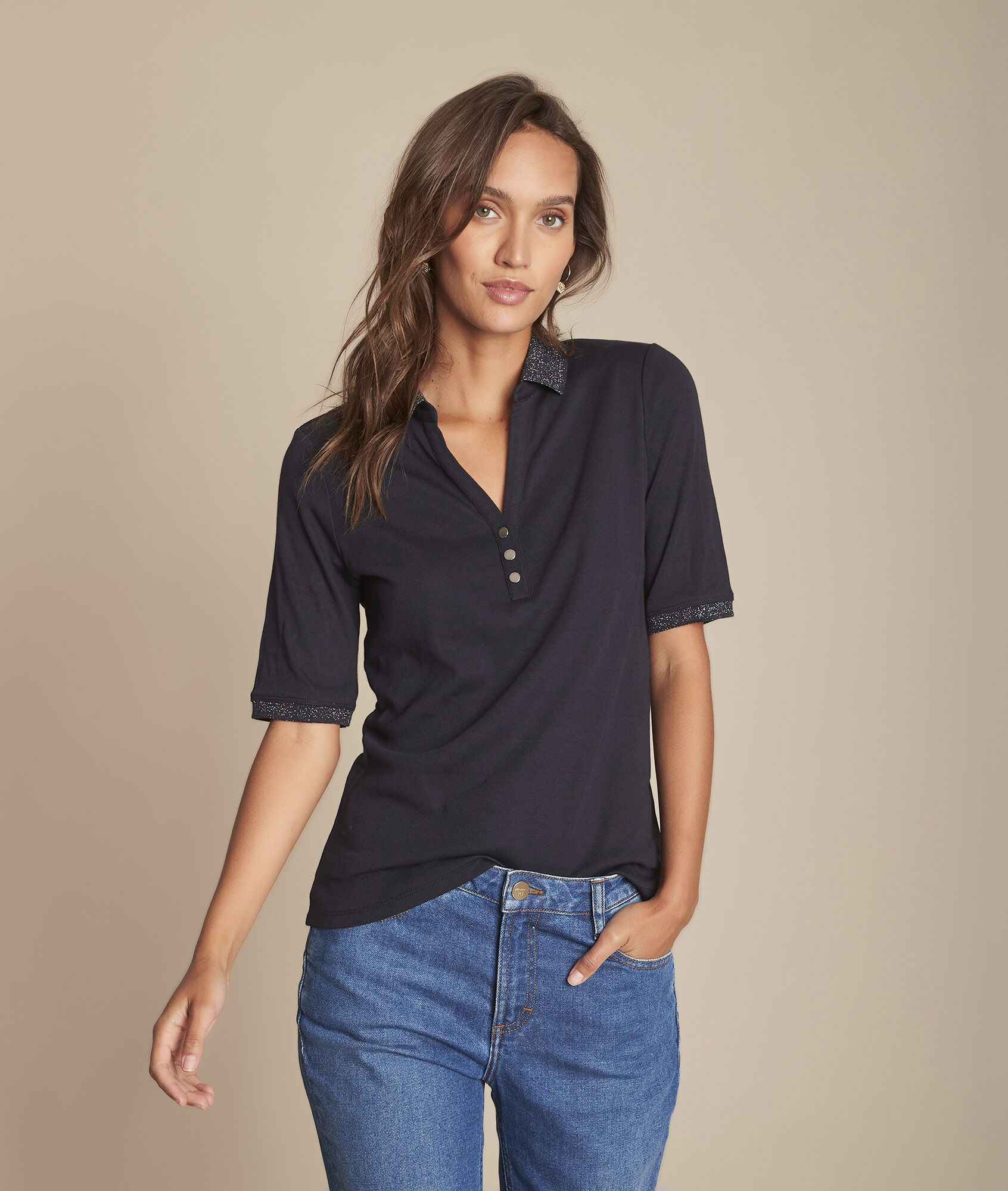 navy polo with jeans