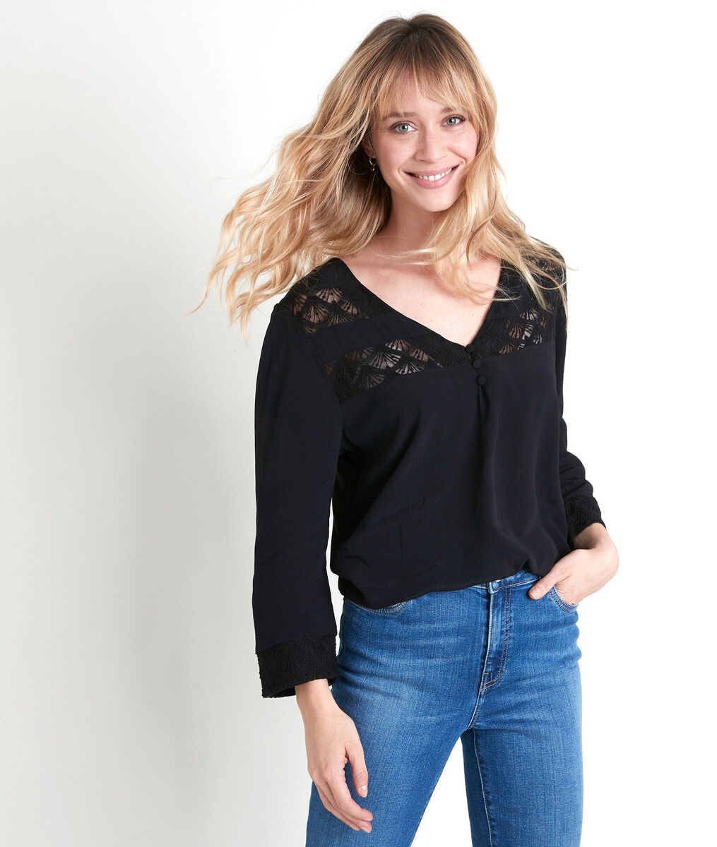 Will black lace dual-fabric top | 1-2-3 Will black lace dual-fabric top PhotoZ | 1-2-3