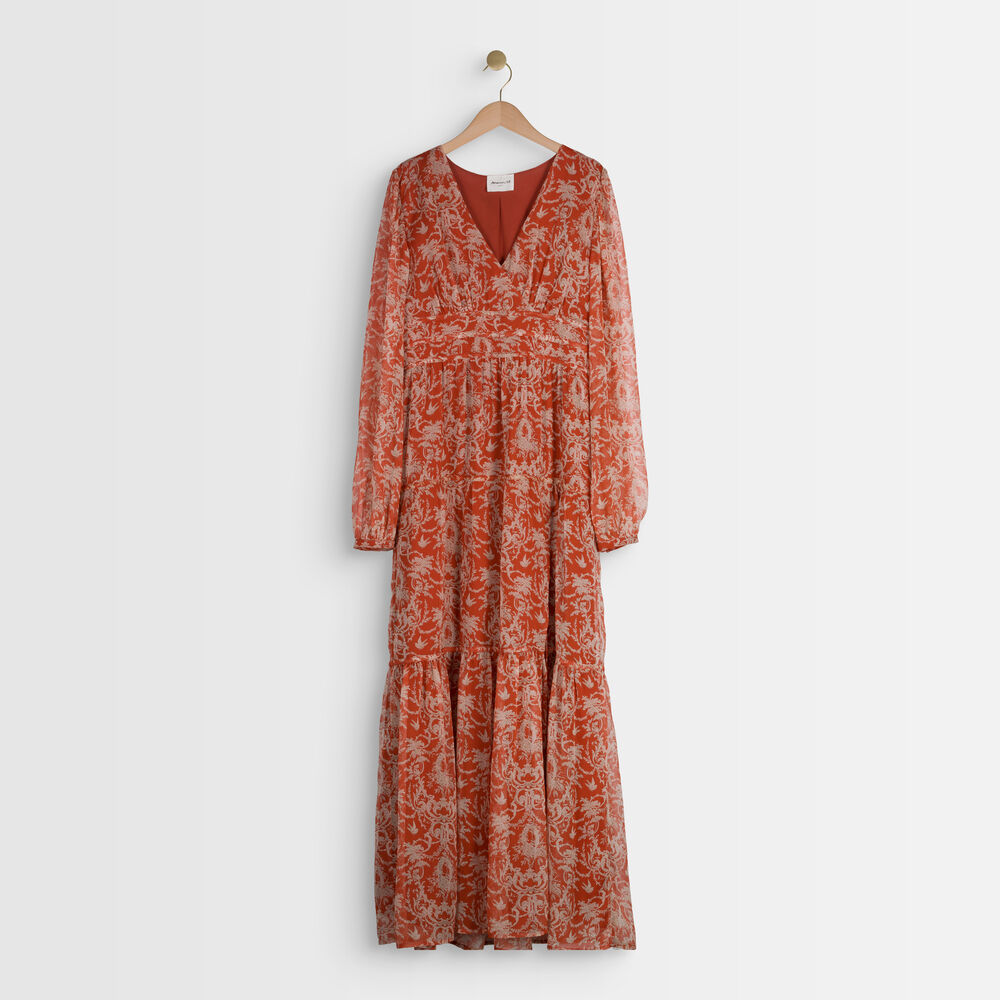 Leonor orange print maxi dress goyave.