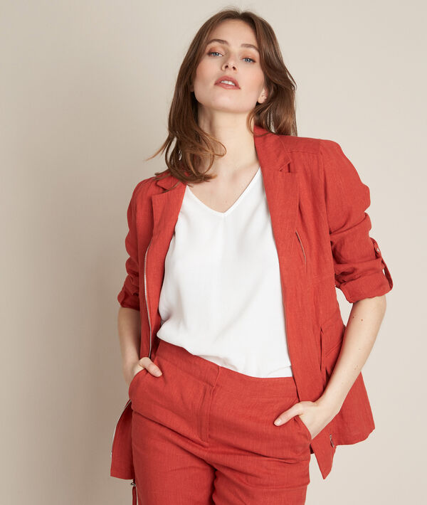 Lucie brick-red linen safari jacket | 1-2-3 Lucie brick-red linen safari jacket PhotoZ | 1-2-3