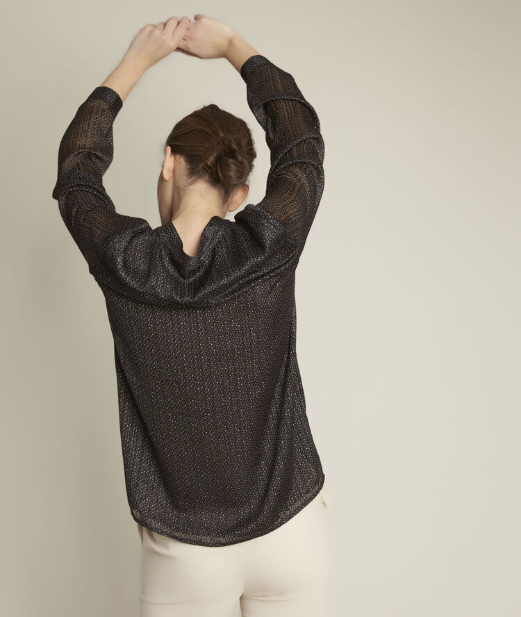 Emie printed blouse with pussy bow collar black.