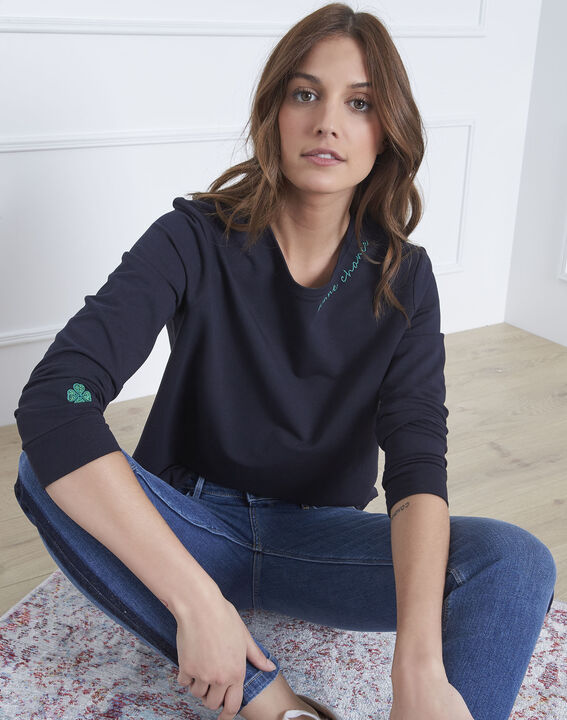 Pastel navy sweatshirt with embroidered neckline | 1-2-3 Pastel navy sweatshirt with embroidered neckline PhotoZ | 1-2-3