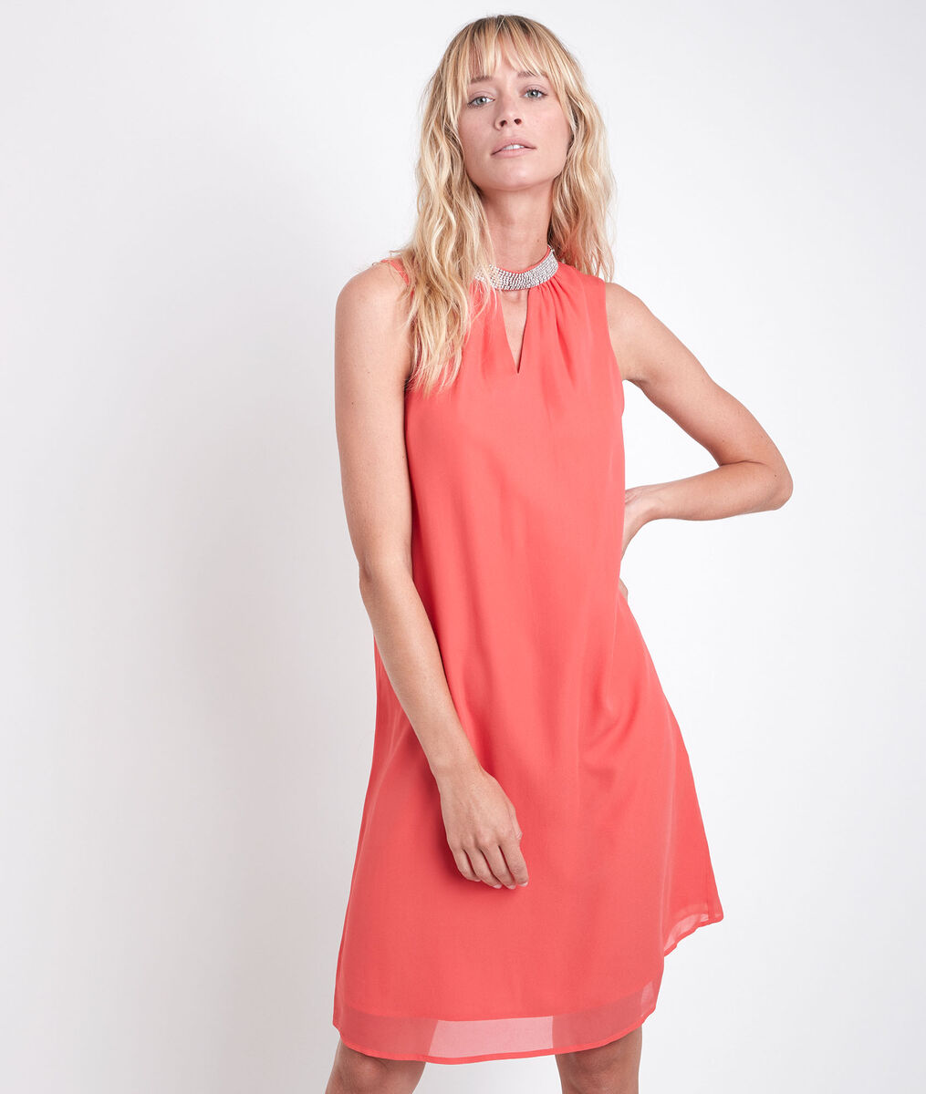 Oraure flowing coral dress with rhinestone | 1-2-3 Oraure flowing coral dress with rhinestone PhotoZ | 1-2-3