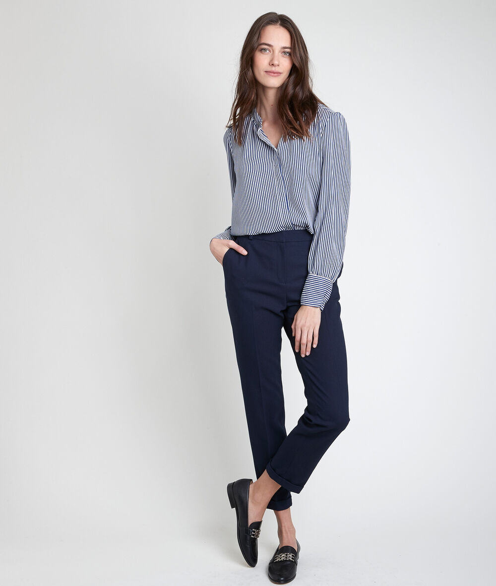 Felix navy piqu&eacute; cigarette-cut trousers marine.