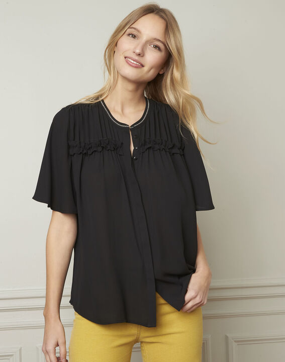 Vitali black blouse with pattern details | 1-2-3 Vitali black blouse with pattern details PhotoZ | 1-2-3