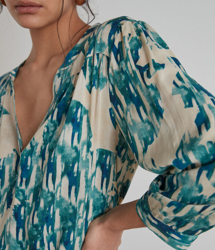Elsa ivory and turquoise printed blouse PhotoZ | 1-2-3