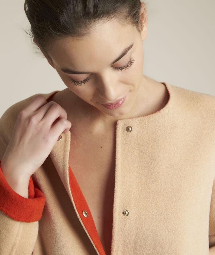 Saelle reversible wool coat vibrant orange.